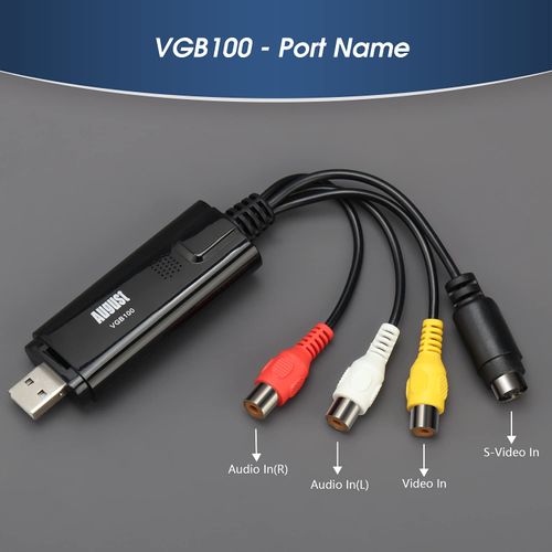 August VGB100 USB 2.0 Video Capture Device Card - Grabber Lead to Convert VHS / S Video / RGB via USB Transfer Cable - For Windows 11 / 10 / 8 / 7 / Vista / XP