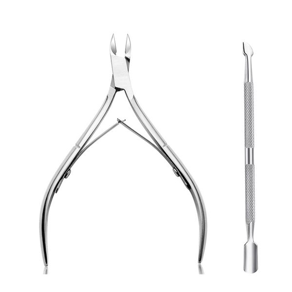 Ushine Cuticle Remover with Cuticle Cutter & Cuticle Pusher Nail Care Kit for women Stainless Steel Professional Cuticle Trimmer & Cuticle Clipper Cuticle Nipper Nail tools for Salon/Home-Silver