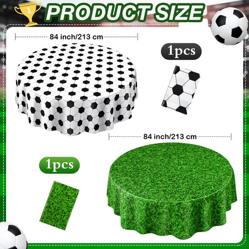 Funnymoom 2 Pack Round Soccer Tablecloth 84 Inch Plastic Soccer Grass Party Decorations Disposable Grass Table Cloth Washable Disposable Circle Table Cover for Birthday Party Supplies Decoration