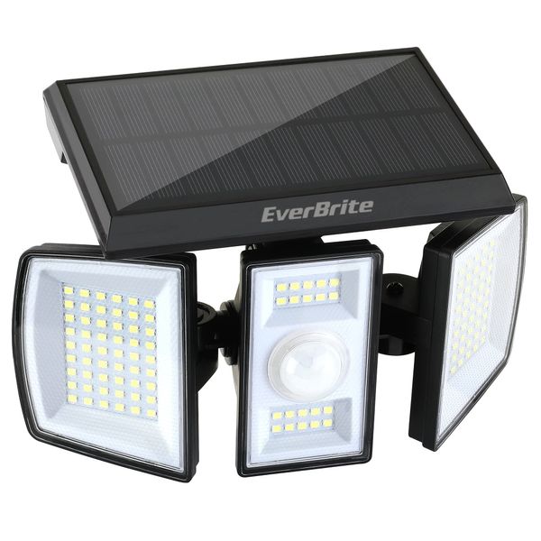 EverBrite Solar Outdoor Lights, 128 LED 7000K Solar Motion Sensor Lights, 3 Heads Security LED Flood Light, 270° Wide Lighting, IP65 Waterproof, Wall Light for Yard Patio Garden Pathway Porch