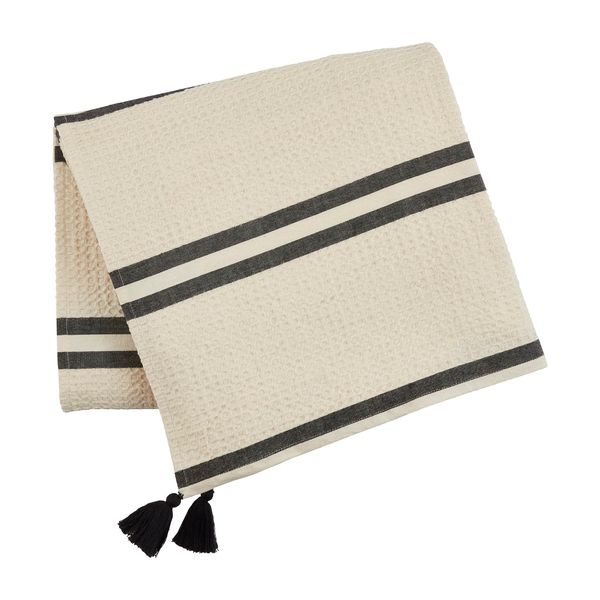 Mud Pie Waffle Chambray Blanket, Black, 60" x 50"