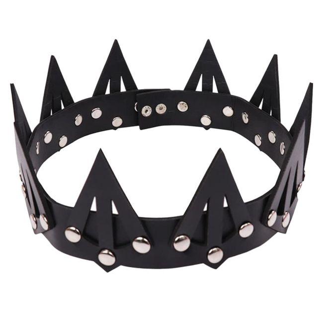 LALAFINA Leather Crown Headband Gothic Crown Headband Halloween Costume Headpiece Vintage Leather Crown Headdress for Festival Carnival Cosplay, Black