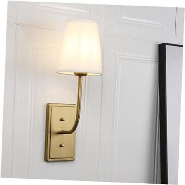 Vintage Brass Wall Sconce 1-Light, White Fabric Shade Wall Lamp White Cloth