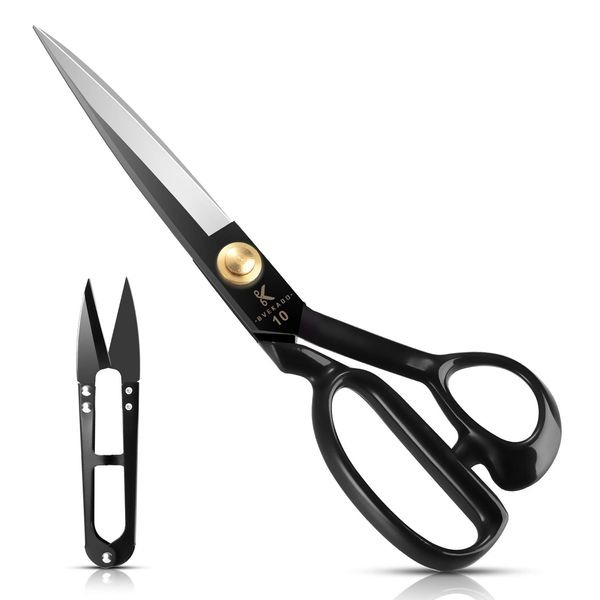 Fabric Scissors - 10 Inch(25.4CM) Sewing Dressmaking Scissors Tailor's Dressmaker Shears for Cutting Fabric, Clothes, Leather, Raw Materials(Right-Handed, Black)