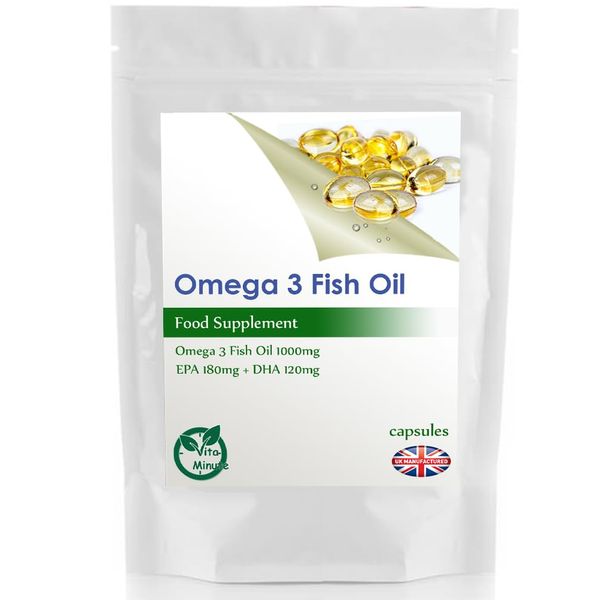 Omega-3 Fish Oil 1000mg - 100 Capsules (EPA 180mg & DHA 120mg Fatty Acids) Healthy Heart, Brain and Blood