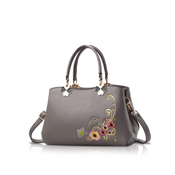 NICOLE&DORIS Women Top Handle Handbags Retro Crossbody Bag Ladies Fashion Shoulder Bag Purse Tote Embroidery Grey flower