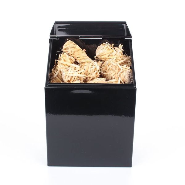 Valiant Firelighter Storage Box - Metal Container with Flip Top Lid , Black