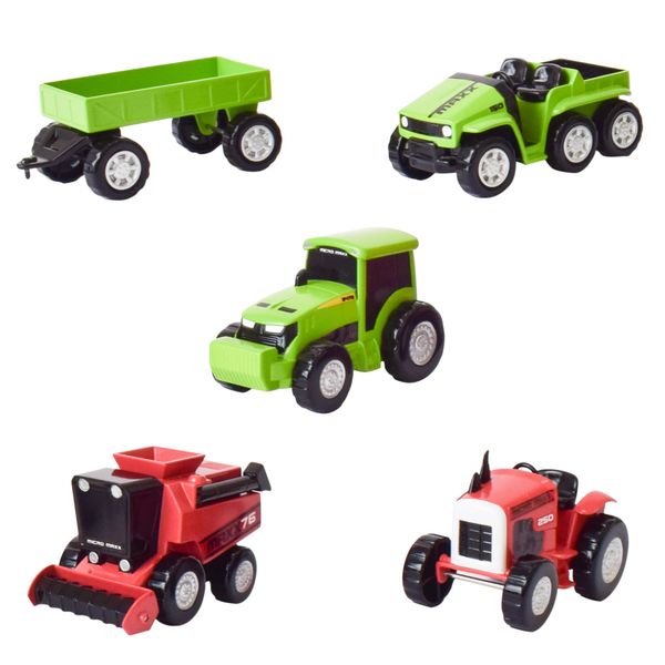 Maxx Action Farm Construction 5pk Toy Truck Set, Includes Wagon, 6x6, Modern Tractor, Combine and Vintage Tractor Vehicles with Moving Parts, Cake Toppers, Ages 3+ - Sunny Days Entertainment