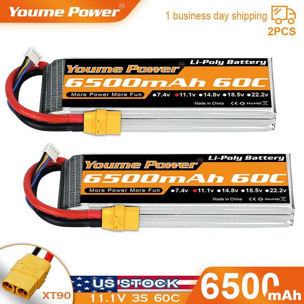 2pcs 3S 6500mAh 11.1V LiPo Battery 60C XT90 for RC Helicopter Quad Drone Boat