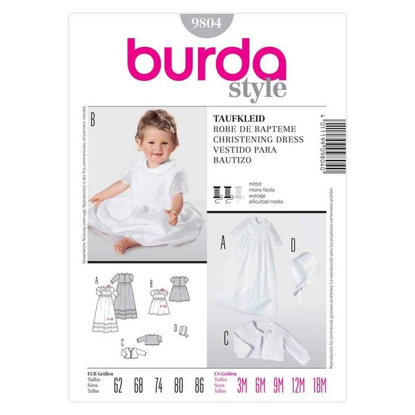 Burda B9804 Dress Pattern for Christening Dress 19 x 13 cm