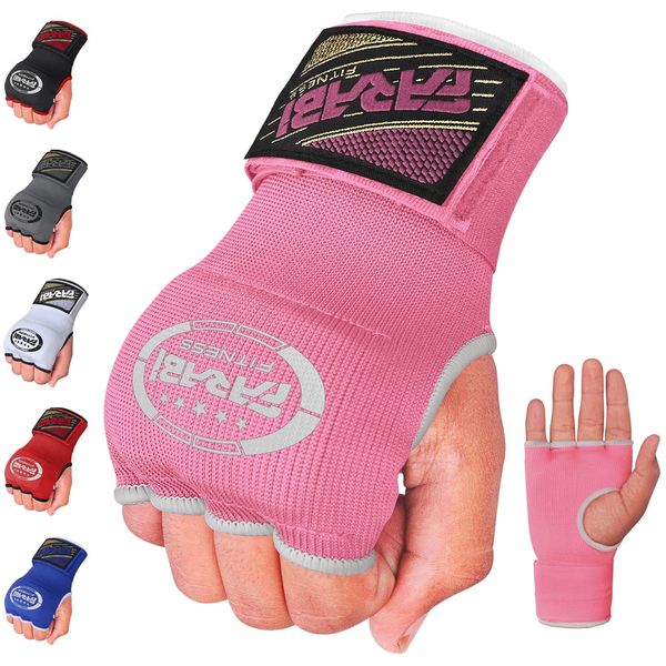 Farabi Sports Gel Padded Inner Gloves Elastic Boxing Hand Wraps for Men & Women Boxing Wraps with Quick 80cm Long Wrist Straps, for MMA, Muay Thai, Kickboxing, Punching and Martial Arts (Pink, S/M)