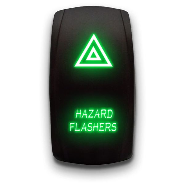Hazard FLASHERS - Green - Laser Etched 5-Pin Double Pole Single Throw Maintained ON-Off DPST Toggle Switch 20A 12V