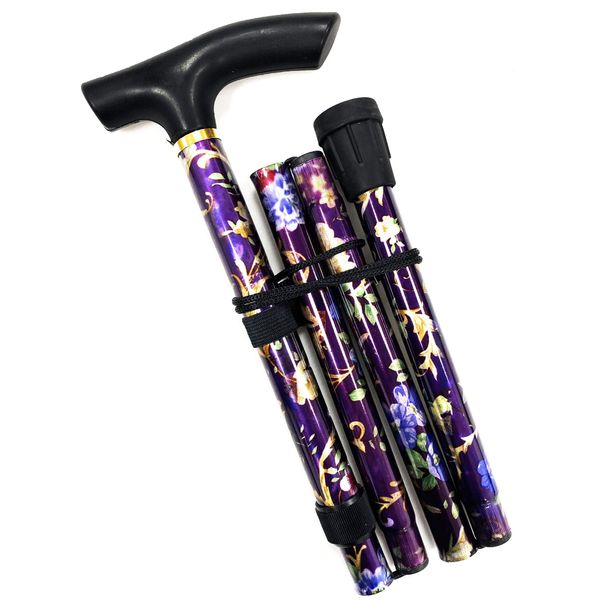 VIROSA Purple Floral Walking Stick, Lightweight Foldable, Extendable Adjustable Walking Cane | Flexible and Durable | Walking Aid Mobility Aid | Collapsible Walking Stick