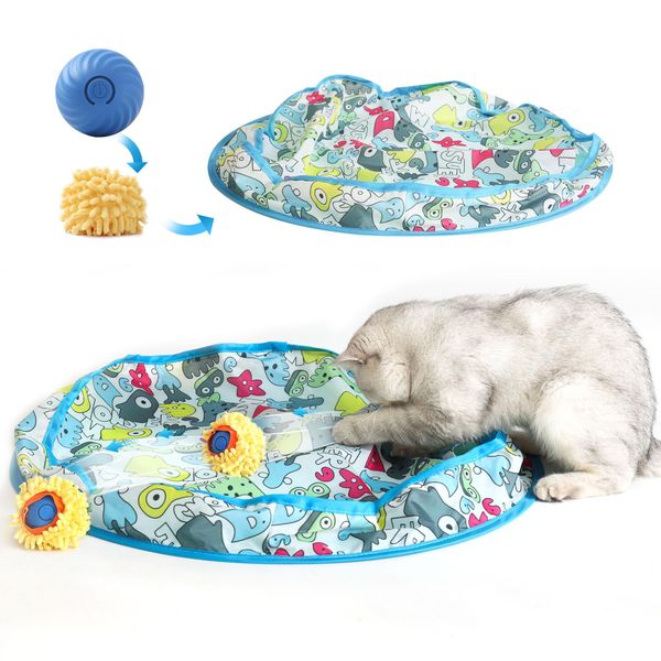 Interactive Cat Toys,Self Play Cat Ball,Fast Rolling Ball in Play Mat, Automatic Motion Activated Moving Ball Hide and Seek Game for Indoor Exercise