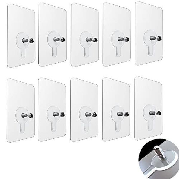 Wall Hooks for Hanging- 10pcs Transparent Reusable Adhesive Hooks Adhesive No