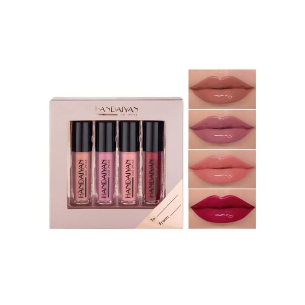 4-Farben-Spiegel-Lipgloss-Set, flüssiger Lippenstift, matter Lipgloss, Antihaft-Lipgloss, professionelles Lipgloss-Set (01#)