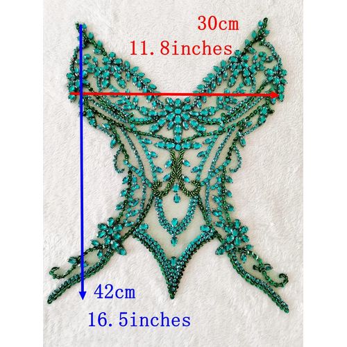Handmade Rhinestones lace Applique sew on Beads Sequins Trim Patches Accessories for Girl Dress Clothing (Red)