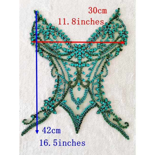 Handmade Rhinestones lace Applique sew on Beads Sequins Trim Patches Accessories for Girl Dress Clothing (Red)