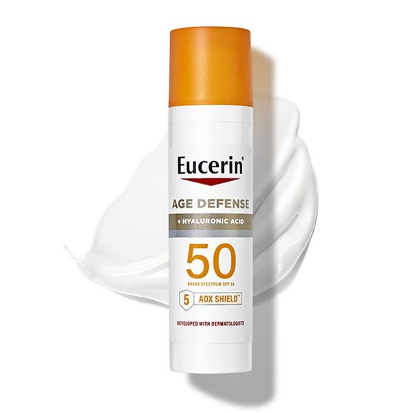 Eucerin Sun Age Defense SPF 50 Face Sunscreen Lotion with Hyaluronic Acid, Facial Sunscreen with 5 Antioxidants, 2.5 Fl Oz Bottle (Color: White)