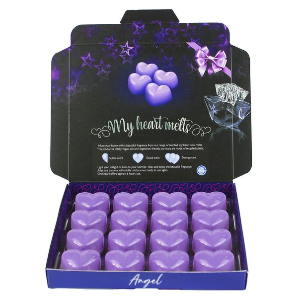 Angel Wax Melts: 16 x 5g Heart Shaped Wax Melts Scented and Inspired by Angel Perfume in a Presentation Gift Box, Vegan & Pet Friendly, Cruelty Free, Handmade in UK, Candle Alternative