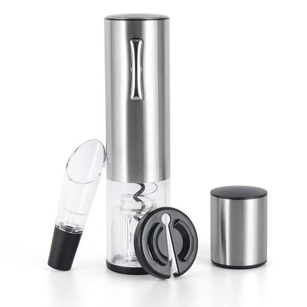 CIRCLE JOY 4-in-1 Rechargeable Wine Opener Kit Electric Wine Bottle Openers Automatic Corkscrew with Foil Cutter, Wine Pourer and Wine Stopper, Silver