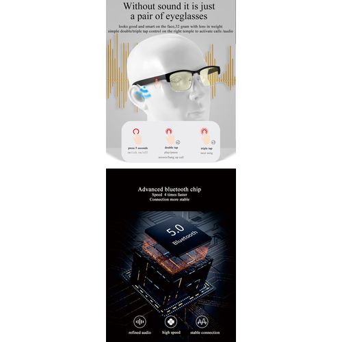 OOAVR Bluetooth Glasses,New Wireless Bluetooth Glasses,Smart Audio Glasses,Men's/Women's Indoor and Outdoor Entertainment Smart Glasses,Including 2 Magnetic Charging Wires(Silver,Clear)