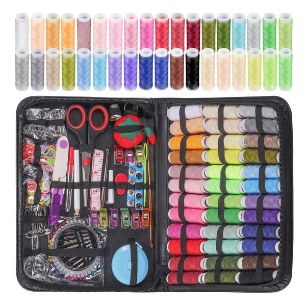 Annhua Sewing Set, 229 Pieces, Sewing Set, 36 Colors of Thread, Sewing Tool Set, Compact, Sewing Box, Sewing Bag, Sewing Practice, Garment Repair, Embroidery, Crafts, Scissors, Thimble, Thread