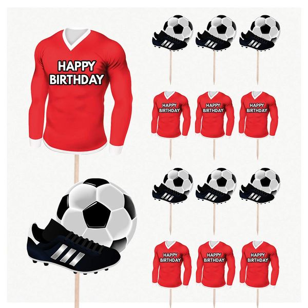 AK Giftshop Football Birthday Cupcakes Cake & Food Decorations Party Picks Toppers - RED Team Colours (Pack of 14)