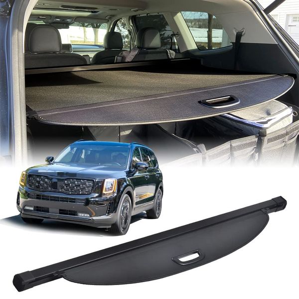 VeCarTech Cargo Security Shade Cover Compatible with Kia Telluride 2024 2023 2022 2021 2020 Black Privacy Screen Retractable Rear Storage Waterproof Cargo Cover Luggage Security Shield Shade