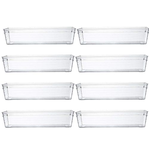 Backerysupply Clear Plastic Drawer Organizer Tray for Vanity Cabinet (9"×3"×2"，Set of 8),Storage Tray for Makeup, Kitchen Utensils, Jewelries, and Gadgets