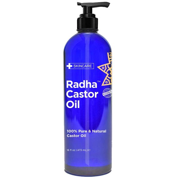 Radha Beauty Castor Oil 16oz 100% Pure, Cold Pressed, Hexane Free, Stimulate Growth for Eyelashes, Eyebrows, Hair. Lash Growth Serum. Brow Treatment…