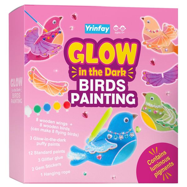 Glow in The Dark Birds Painting Kit, Paint and Craft Your Own 8 Birds, Wooden Arts and Crafts for Girls Age 6-8 8-12, Stem Toys Kits for Kids Age 6 7 8 9 10-12