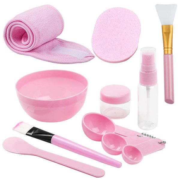 DIY Facemask Mixing Tool Set,YuCool DIY Facial Tool Mixing Bowl Silicone Brushes Stick Spatula Spray Bottle Adjustable Headband-Pink