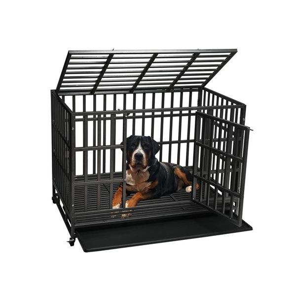 48" Heavy Duty Dog Kennel Crate Cage for Large Dog Breeds, Pet Playpen with M...