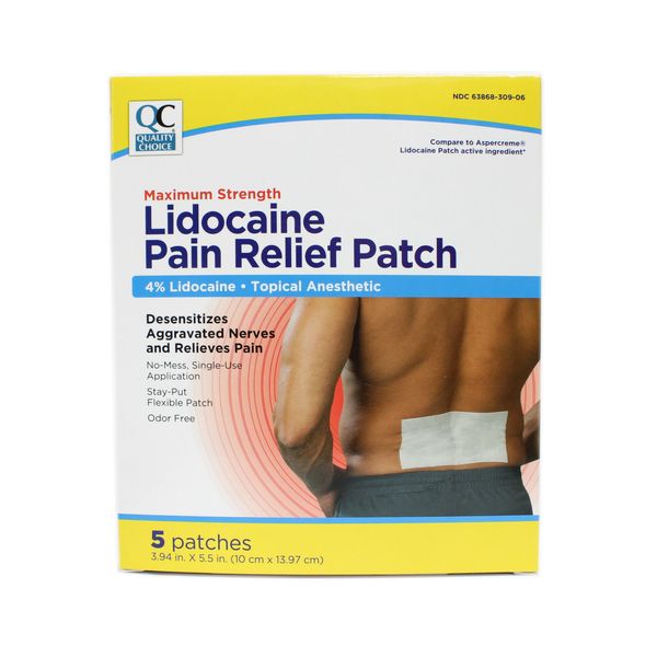 2 Pack Quality Choice 4 Percent Lidocaine Pain Relief Patch 5 Count 3.94 x5.5 in