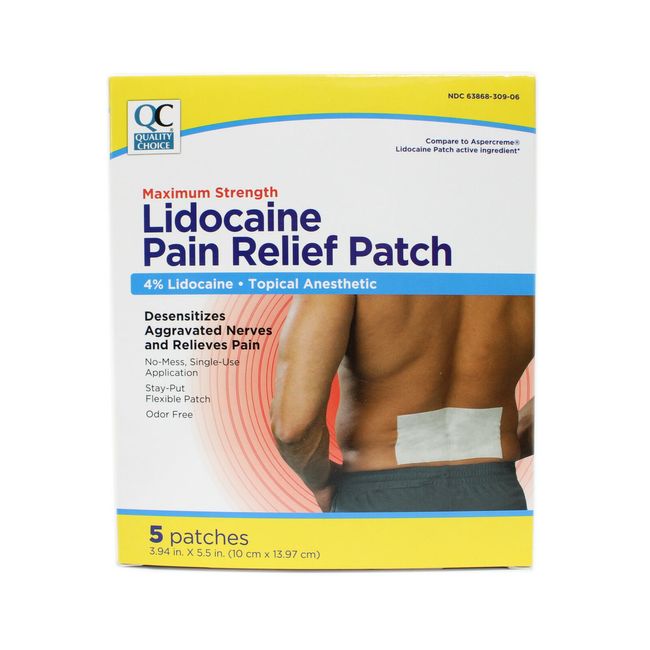 2 Pack Quality Choice 4 Percent Lidocaine Pain Relief Patch 5 Count 3.94 x5.5 in