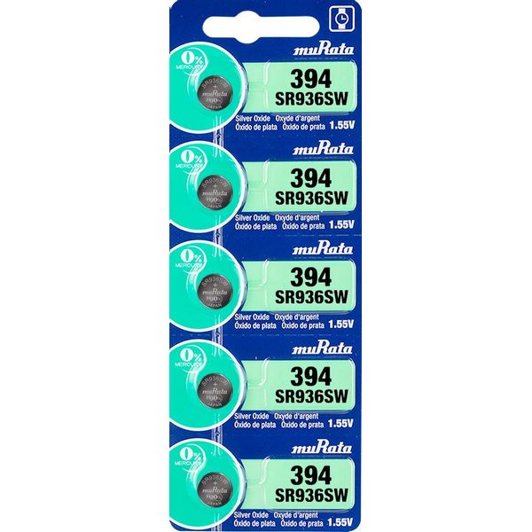 Murata 394 Battery SR936SW 1.55V Silver Oxide Watch Button Cell (5 Batteries)