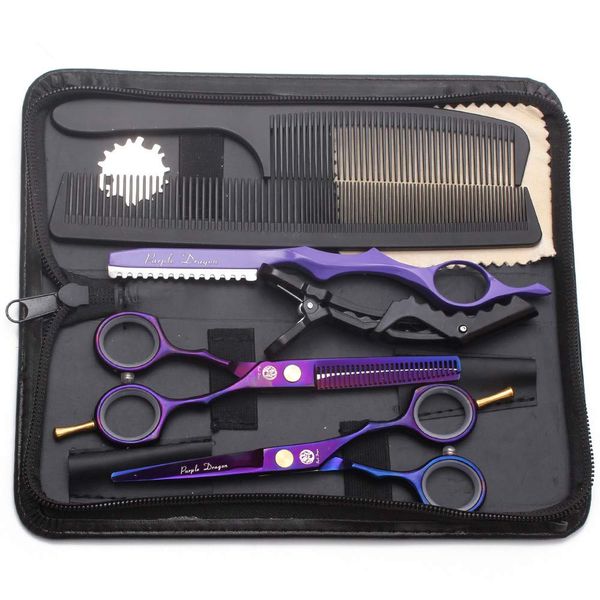 Purple Dragon Purple Hairdressing Scissors Set 5.5 Inch Hair Cutting & Thinning Scissors Kit for Men Women Kids Home Salon Barber