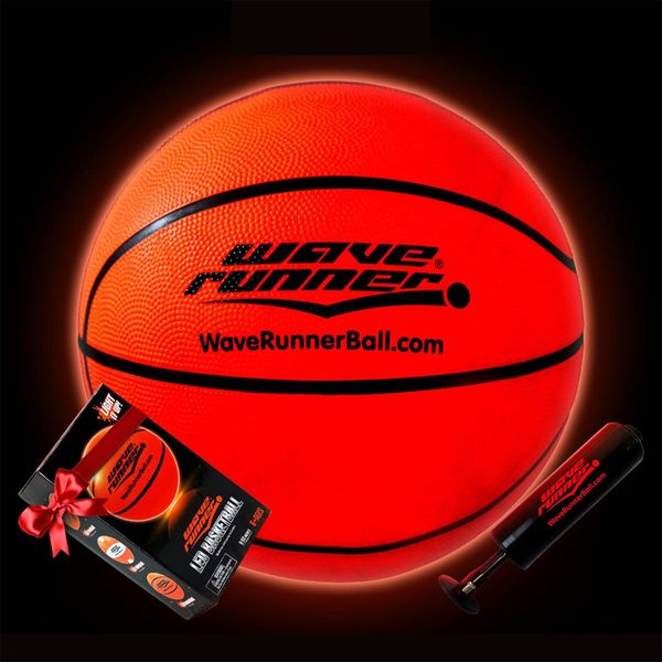 Wave Runner Glow in the Dark Basketball -Official Size 7 Light Up Toys for Night Ball Games, Regulation Size, Tap Activated - Ideal Glow Basketball Gifts and Toy Basketball for All Ages (Orange Solid)