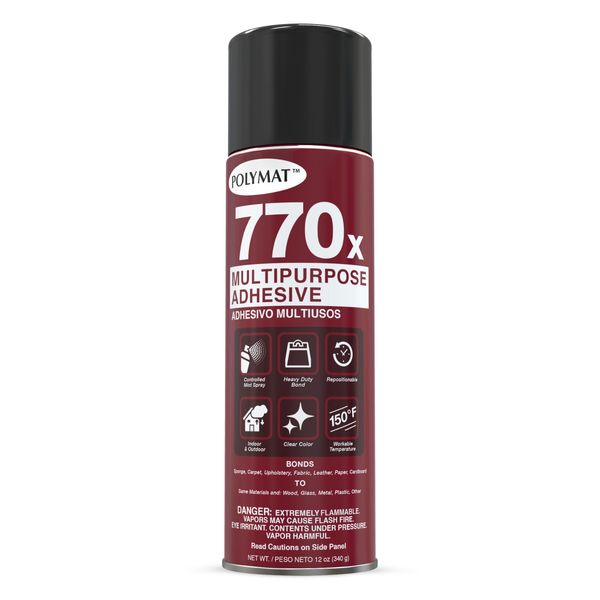 Polymat 770X MULTIPURPOSE CLEAR Spray Adhesive High Tack Fast Dry Professional