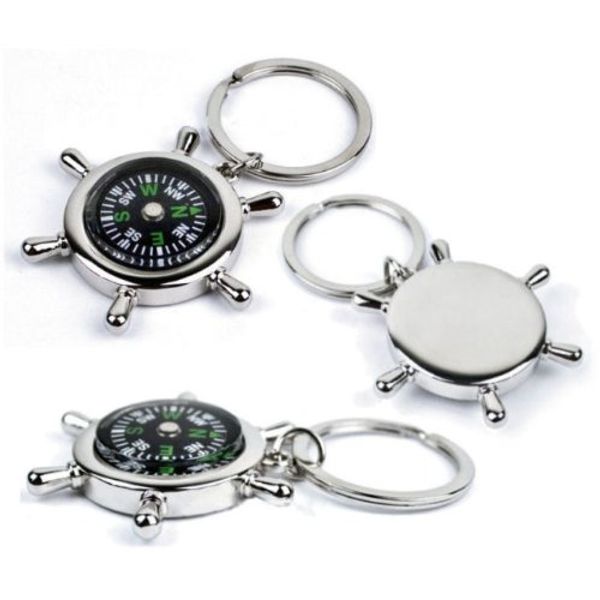 Personalised Mini Nautical Chrome Compass Keyring Key Chain Engraved Gift - Enter Your Own Custom Text