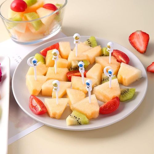 8Pcs Astronaut Fruit Fork for Kids, Fun Bento Picks Fruit Food Toothpicks Cocktail Picks green