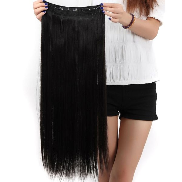 Real Fashion 17-26 inches Straight Curly Clip in Hair Extensions 3/4 Full Head Instant One Piece Full Head Hairpiece 26”-Straight, Natural black