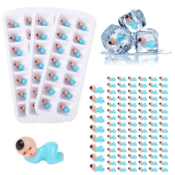 My Water Broke Baby Shower Game with 100 Mini Plastic Babies, 3 Ice Cube Trays, for Party Decorations Baby Shower Games (Blue)