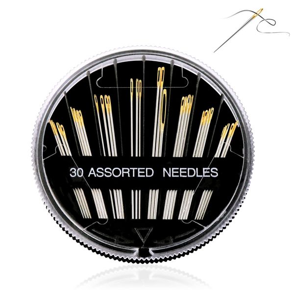 Redamancy Sewing Needles, 30 pcs 6 Sizes Needles, Hand Sewing Needles, Sharp Yarn Knitting Needles, Suitable for Hand Sewing, 3.1 cm, 3.6 cm, 4.2 cm, 4.3 cm, 4.6 cm, 5 cm