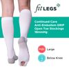 FitLegs - Open-Toe Compression Stocking - 18mmHg AES DVT Prevention - Below Knee, Plus Size, White