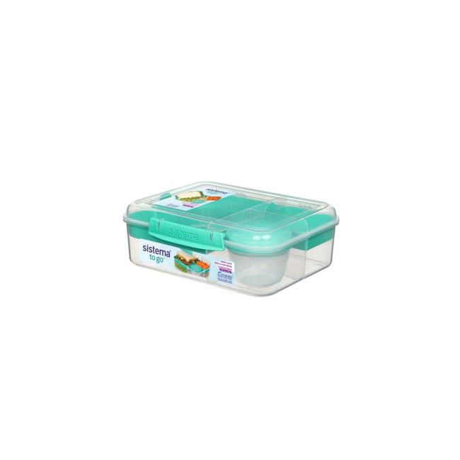 Sistema Bento Box TO GO | Lunch Box with Yoghurt/Fruit Pot | 1.65 L | BPA-Free | Minty Teal | 1 count