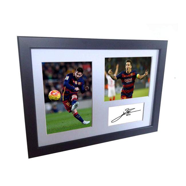 Signed Lionel Messi Barcelona Photo Photograph Picture Frame Autograph Mount Football Soccer Gift A4