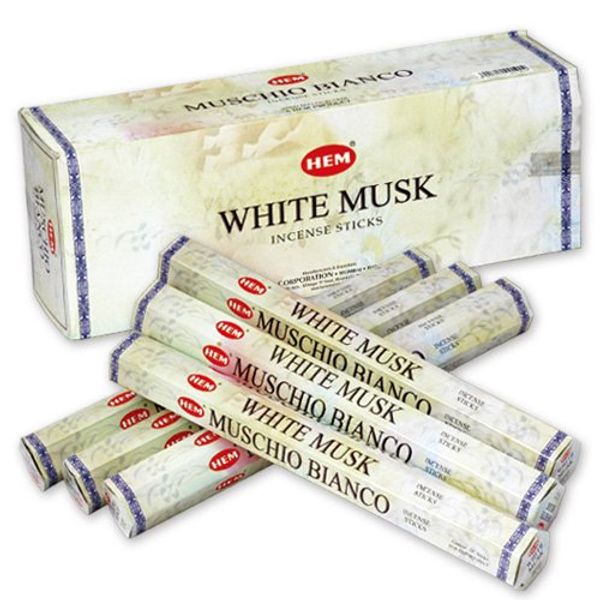 HEM Incense Sticks, Hexa Pack, White, Musk, Hexagonal (20 Pieces) x 6 Boxes