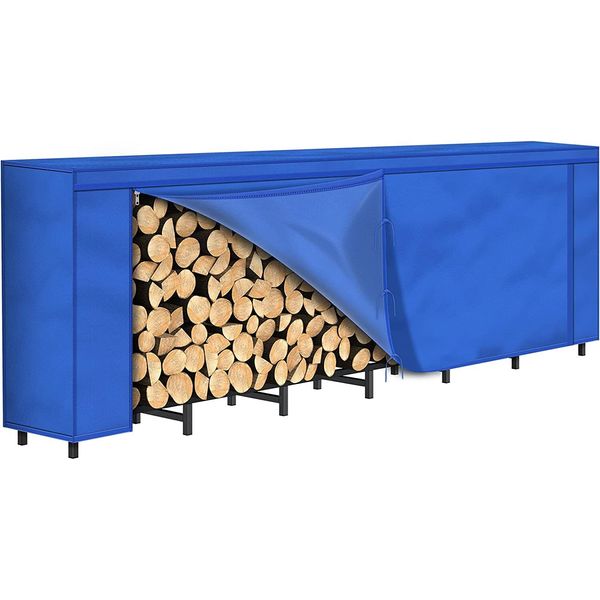 8ft Firewood Rack Outdoor with Cover Adjustable Fire Log Stacker Stand Holder US